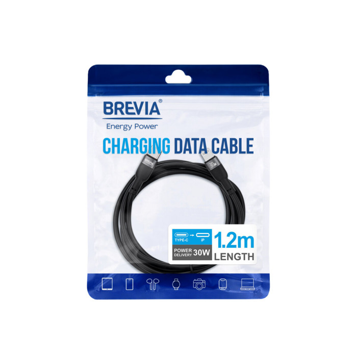 Кабель Brevia Type-C to Lightning 30W 1,2м, чорний ZIP (52120BCLZ1)