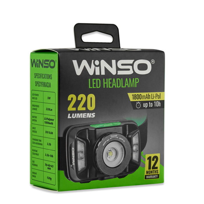 Ліхтар налобний Winso 260Lm, 5W CREE XTE, 1800mAh, Zoom, з сенсором білий/червоний