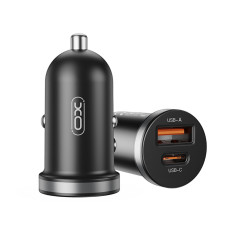 Автомобільний зарядний пристрій XO CC56 Plastic mini 30W+ Type-c кабель чорний