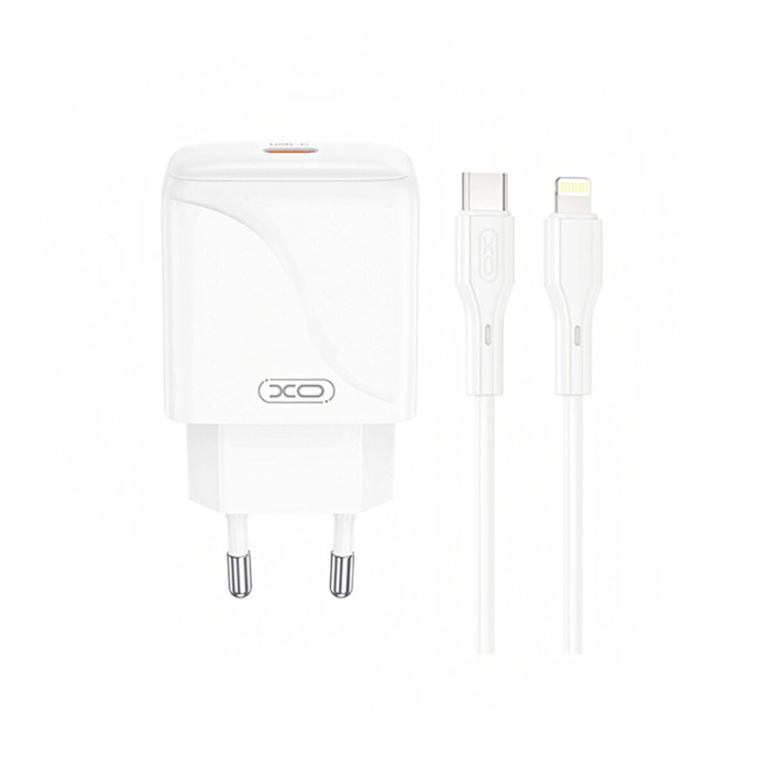 Мережевий зарядний пристрій XO L141 Single USB-C 20W + Lightning кабель білий
