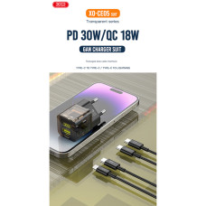 Мережевий зарядний пристрій XO CE05 Gan PD30W+QC3.0 18W+ Lighting кабель коричневий