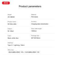 Кабель XO PVC Shiny Colorful USB to Micro USB 5А 1м білий