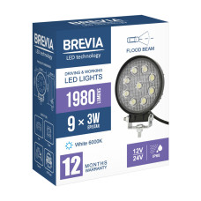 Фара світлодіодна Brevia Epistar Flood 10-30V, 27W (9x3W), 1980Lm, 1шт (10641RFX1)