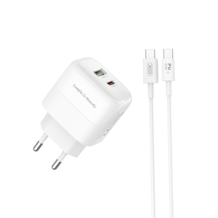 Мережевий зарядний пристрій XO L137 PD20W/QC18W 1USB-A+1USB-C + Type-c кабель білий