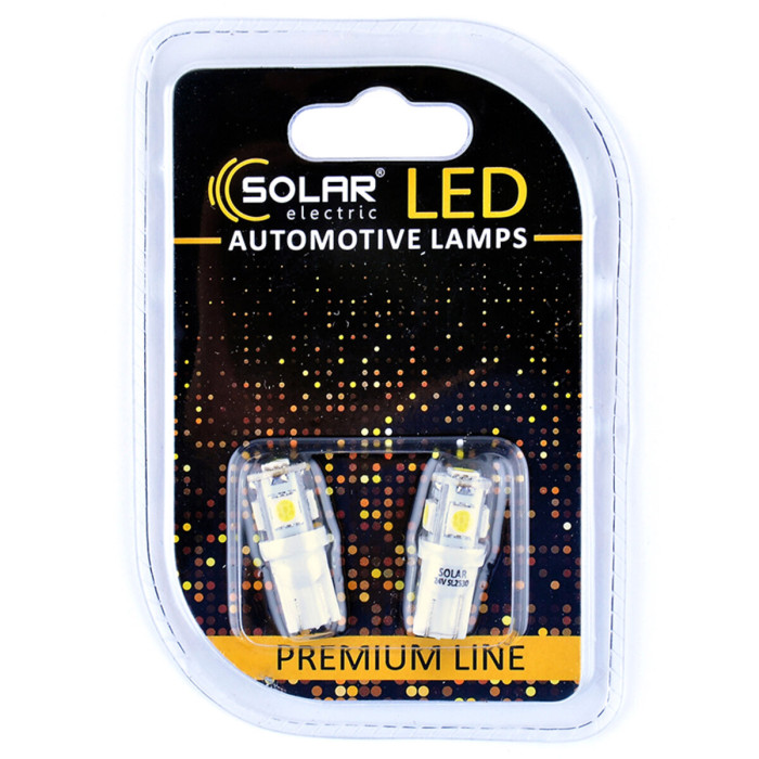 Автолампа Solar LED 24V T10 W2.1x9.5d 5SMD white, 2шт