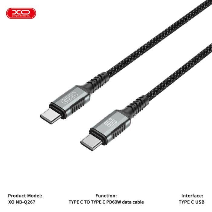 Кабель XO Magnetic Braided Type-C to Type-C 60W 1м чорний