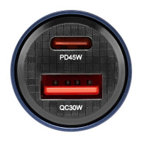 Автомобільний зарядний пристрій Brevia ePower DualCharge 75W 1xUSB-C+1xUSB-A, прозорий синій