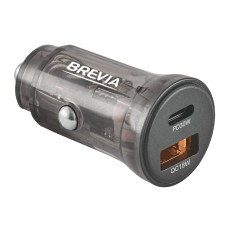 Автомобільний зарядний пристрій Brevia ePower DualCharge 30W 1xUSB-C+1xUSB-A, прозорий чорний