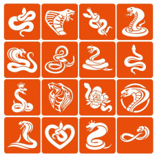 Набір трафаретів для біо-тату "Змії" Snakes-simple-16, 6х6 см 16 простих трафаретів Fresh Tattoo