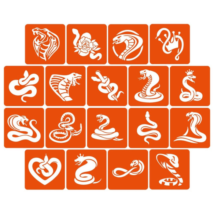 Набір трафаретів для біо-тату "Змії" snakes_5x5_18_1, 5х5 см 18 простих трафаретів Fresh Tattoo