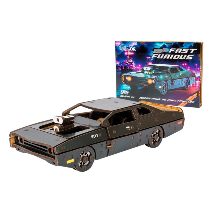 Дерев'яний 3D конструктор "Fast Furious" Puz-62519, 125 деталей, чорний PuzzleOK