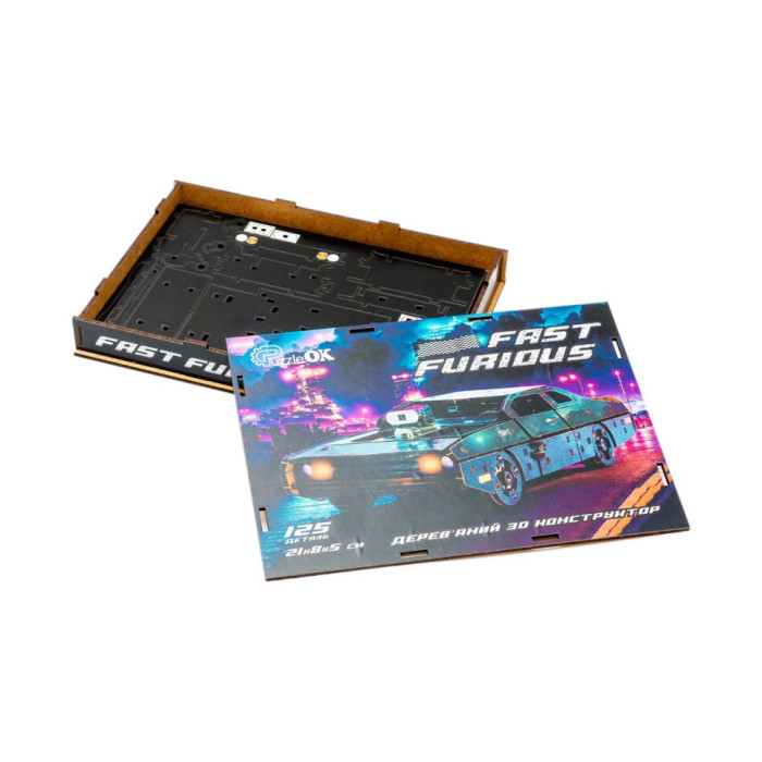 Дерев'яний 3D конструктор "Fast Furious" Puz-62519, 125 деталей, чорний PuzzleOK