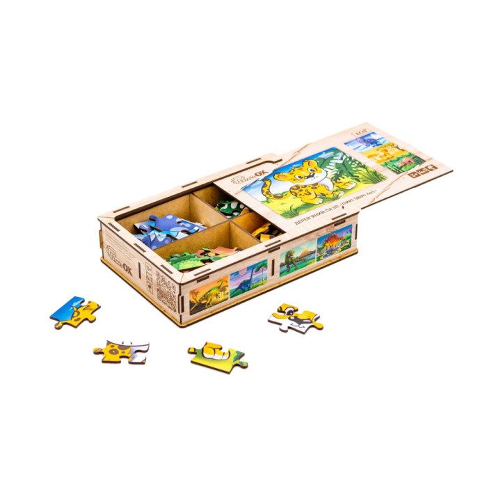Дерев’яний дитячий пазл 4в1 "Дикі звірі" Puz-58714, 80 елементів PuzzleOK