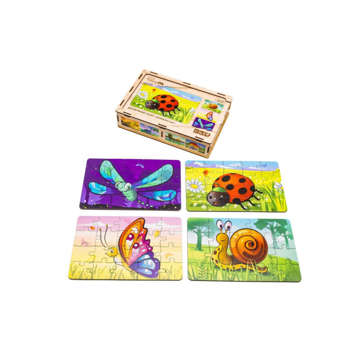 Дерев’яний дитячий пазл 4в1 "Комахи" Puz-59557, 80 елементів PuzzleOK