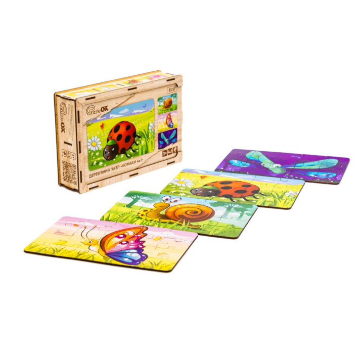 Дерев’яний дитячий пазл 4в1 "Комахи" Puz-59557, 80 елементів PuzzleOK