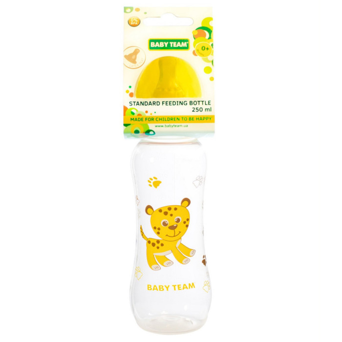 Пляшечка для годування з силіконовою соскою 1310_жовтий 250 мл BABY TEAM