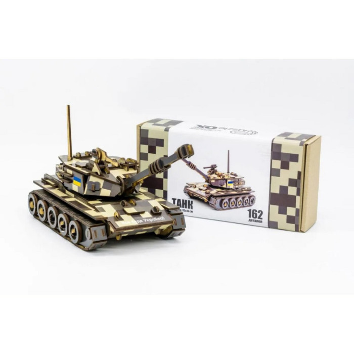 Дерев'яний 3D конструктор Танк 162-0074, 162 деталі PuzzleOK
