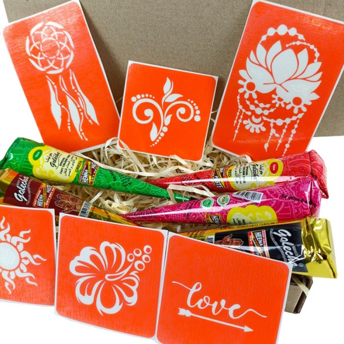 Набір кольорової хни з трафаретами для біо-тату №1 color-henna-set-01 Fresh Tattoo