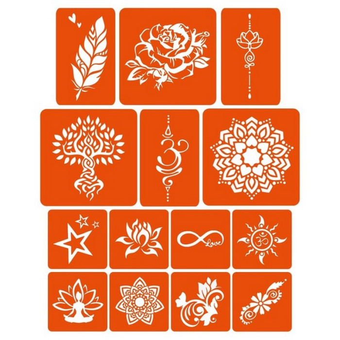 Набір кольорової хни з трафаретами для біо-тату №4 color-henna-set-04 Fresh Tattoo