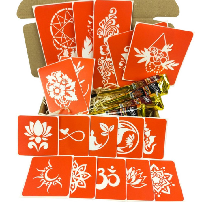 Набір кольорової хни з трафаретами для біо-тату №6 color-henna-set-06 Fresh Tattoo