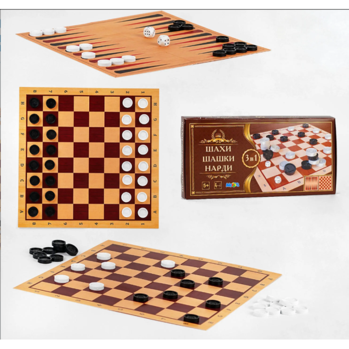 Настільна гра шахи, шашки, нарди S0003, 3в1 MToys