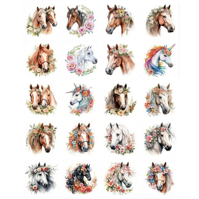 Набір тимчасових татуювань "Коні" Horses-20-01 розмір 6х6 см Fresh Tattoo
