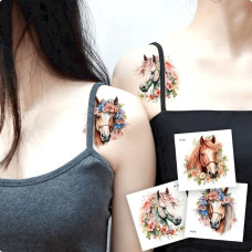Набір тимчасових татуювань "Коні" Horses-20-01 розмір 6х6 см Fresh Tattoo