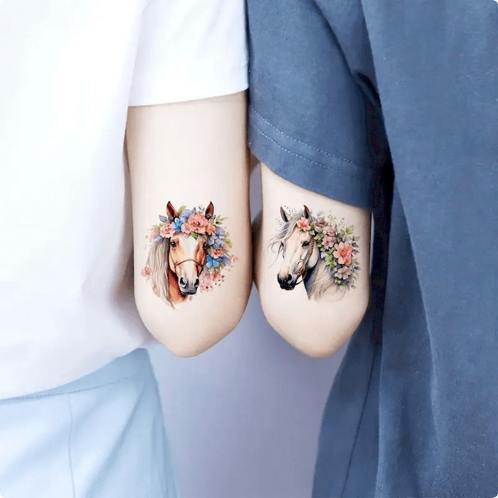 Набір тимчасових татуювань "Коні" Horses-20-01 розмір 6х6 см Fresh Tattoo