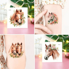 Набір тимчасових татуювань "Коні" Horses-20-01 розмір 6х6 см Fresh Tattoo