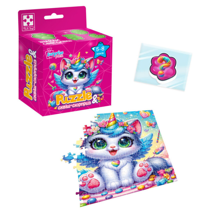 Дитячі пазли з сюрпризом "Котик-єдиноріжка" VT 8030-07, 180 деталей Vladi Toys
