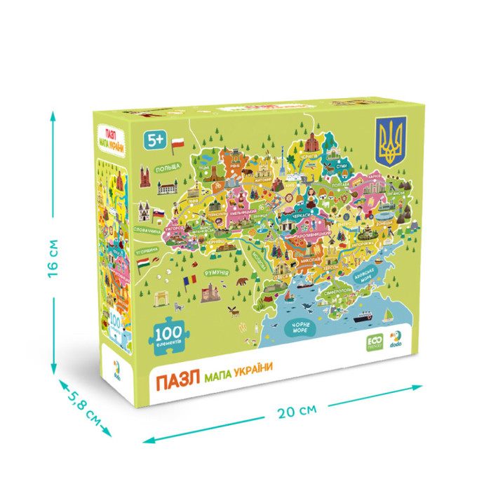 Пазли класичні "Карта України" 300706, 100 елементів DoDo Toys