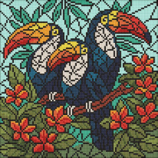 Алмазна мозаїка "Вітраж. Тріо туканів"©art_selena_ua AMO8345, 30х30 см Идейка