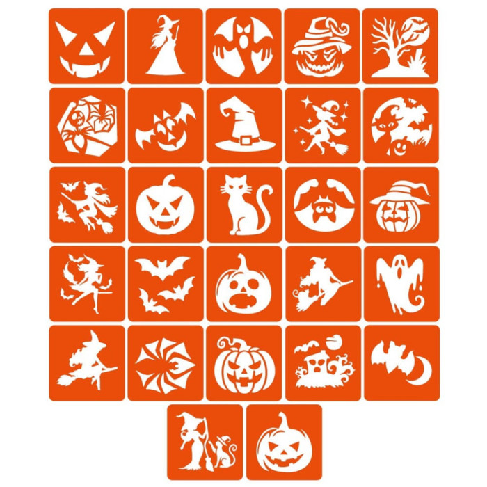 Набір трафаретів для біо-тату "Хелловін №2" Hallowween-2-27, 27 трафаретів 5х5 см Fresh Tattoo