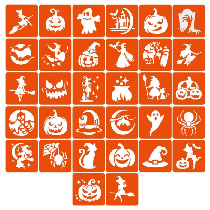 Набір трафаретів для біо-тату "Хелловін №3" hallowween-3-32, 32 трафарети 6х6 см Fresh Tattoo
