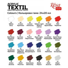 Набір акрилової фарби для розпису тканин 13420217, 24 баночки Rosa