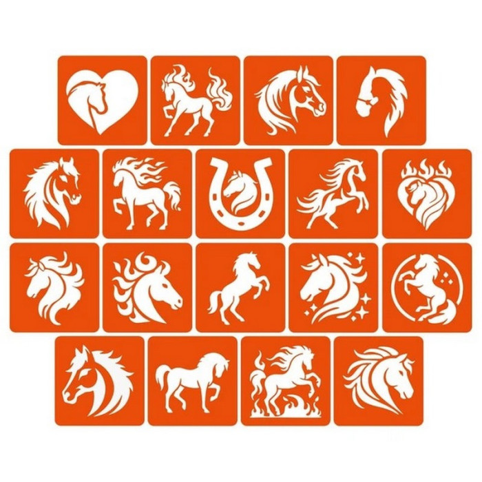 Набір трафаретів для біо-тату "Коні" horses_5x5_18_1, 5х5 см Fresh Tattoo