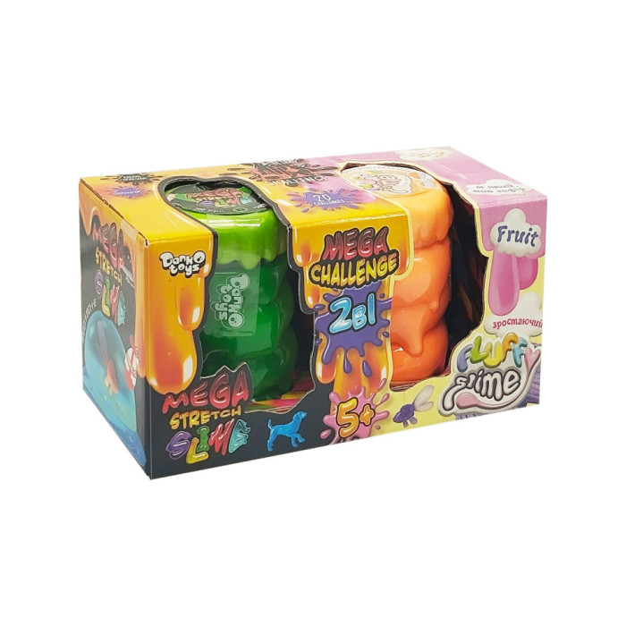 В'язка маса 2 в 1 "Mega Stretch Slime"та "Fluffy Slime" FLS-03-01U Зелений-помаранчевий Danko Toys