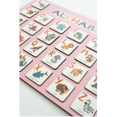 Дерев'яна абетка-вкладиш англійська "ALPHABET" 3240-03-001 рожева 29х39 см VLADICO