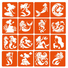 Набір трафаретів для біо-тату "Русалки" mermaids-6x6-16, 16 трафаретів Fresh Tattoo