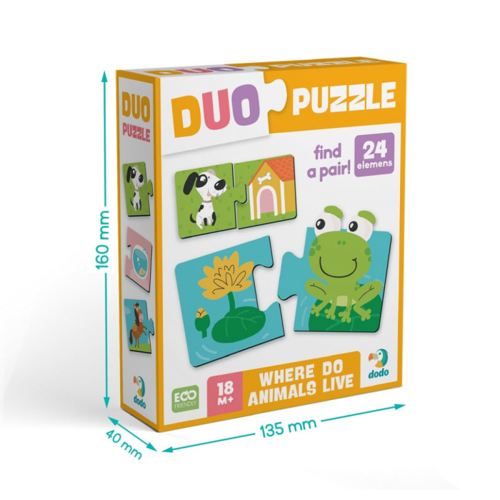 Дитячий пазл "ДУО-Звірята та їх домівки" 300690, 24 елемента DoDo Toys
