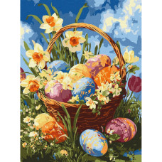 Картина за номерами "Кошик із писанками та нарцисами"©art_selena_ua KHO5185, 30х40 см   Идейка