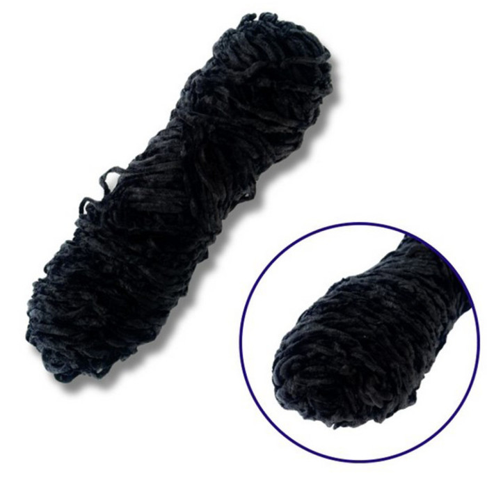 Пряжа плюшева синель PP116, 100 грам, 100% поліестер, чорний Brushme