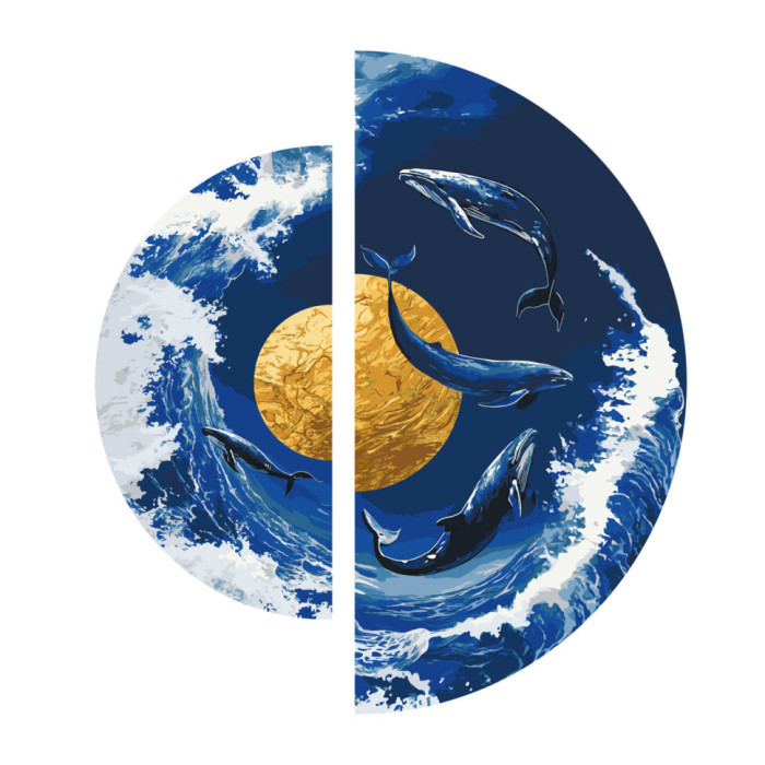 Картина за номерами "Танець китів біля золотої планети" OSR1002 з фарбами металік 67х67 см Origami