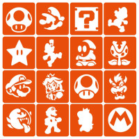 Набір трафаретів для біо-тату "Super Mario" (super-mario-simple-16) 16 шт, 6х6 см Fresh Tattoo