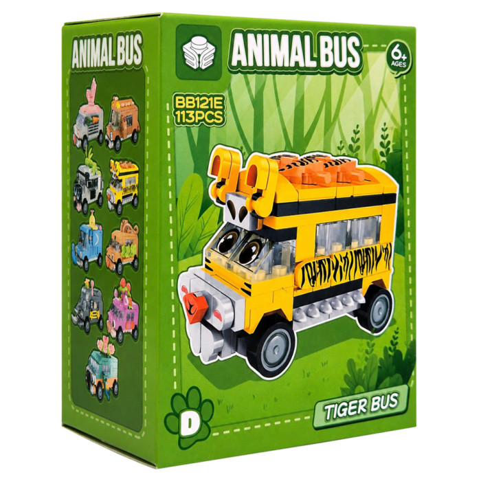 Дитячий конструктор Tiger Bus BB121E-D серії "Animal Bus", 113 деталей Bambi