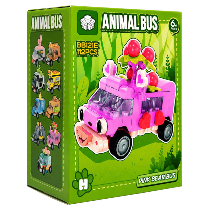 Дитячий конструктор Pink Bear Bus BB121E-H серії "Animal Bus", 112 деталей Bambi