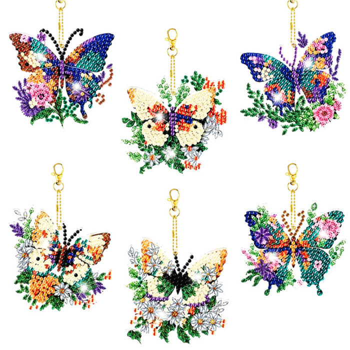 Набір брелків алмазна викладка "Метелики в квітах" BR43 в наборі 6 шт. ColorArt