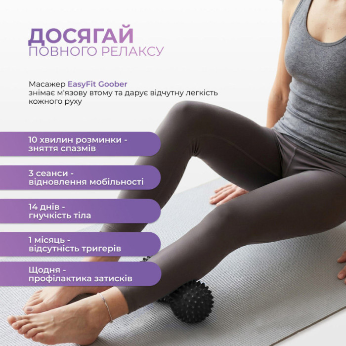 Масажний м'ячик EF-1072-BK Goober із шипами чорний 16х6,5 см EasyFit
