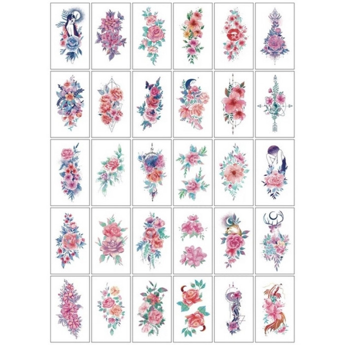 Набір тимчасових тату "Кольорові міні №4" color-tattoo-mini-set-4-30-RB30, 30 штук, розмір 9,5 х 9,5 см Fresh Tattoo