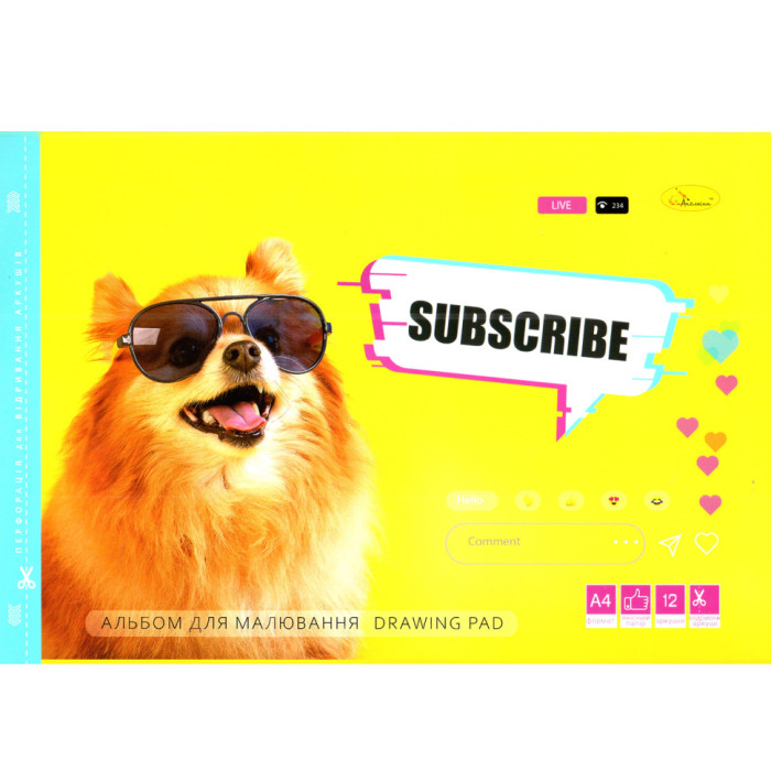 Альбом для малювання "Subscribe"АП-0302-13, 12 аркушів Апельсин